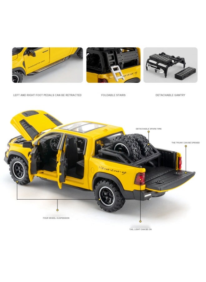 1:32 Alloy Collectible Ram Mammoth Pickup Car Model Toy, Diecast Zinc Alloy Mammoth Pull Back Collectible Toy Car,  Sound and Light Pull Back Model Car for Kids Boy Girl Gift 17.5cm*7.2cm*6.5cm - Image 4